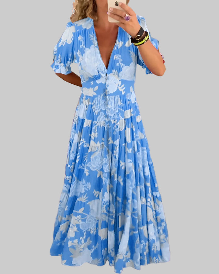 Janet | Elegantní šaty s květinovým potiskem a výstřihem do V
