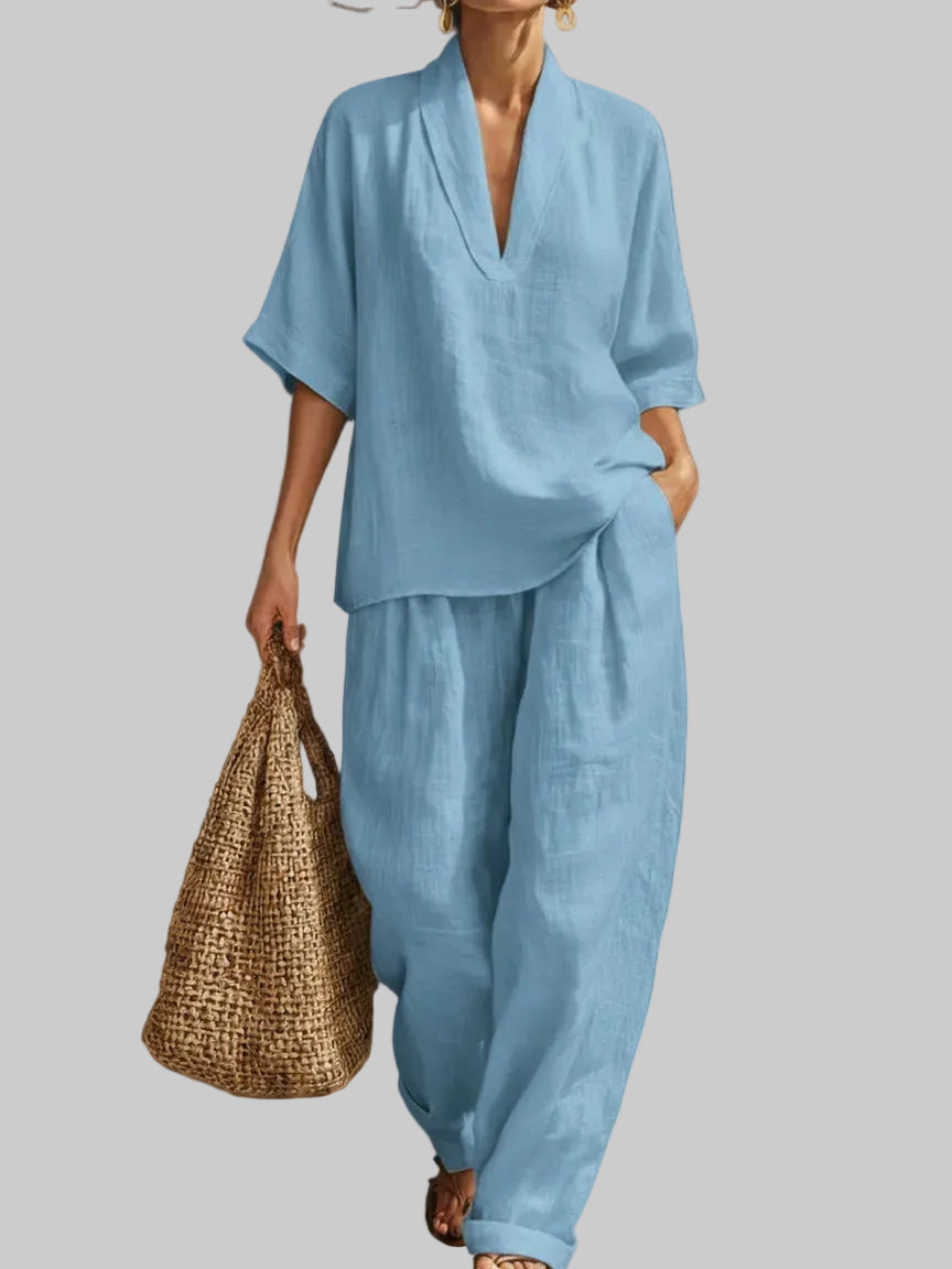 Casual And Cozy Minimalist Linen Two-piece Set
