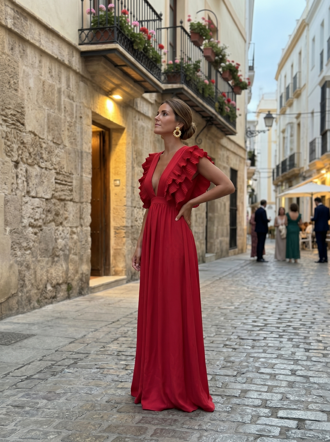 Teresa | Dlouhé elegantní šaty s výstřihem do V