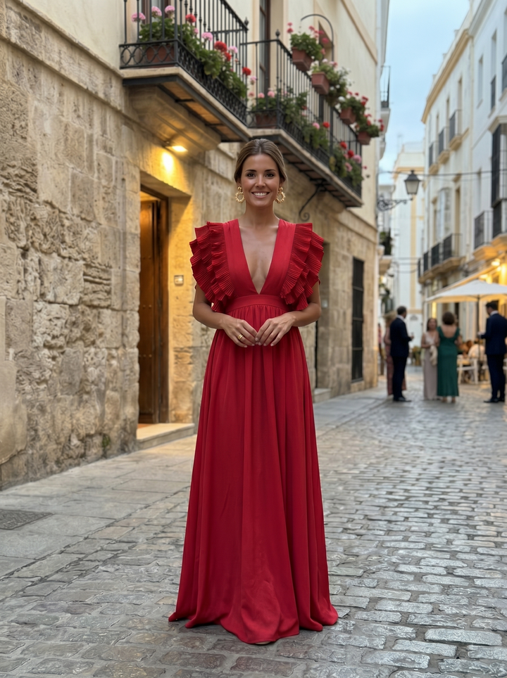 Teresa | Dlouhé elegantní šaty s výstřihem do V