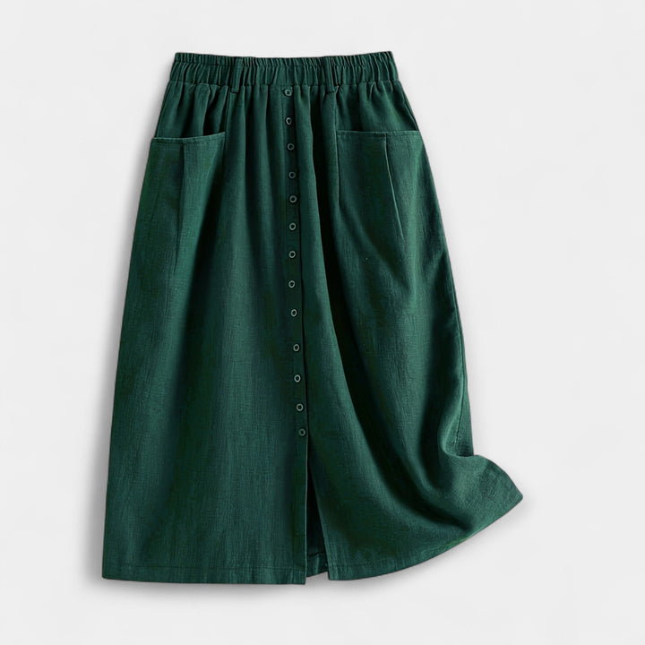 Magdaléna Elegantní Midi Vintage Sukně Předníkapsami